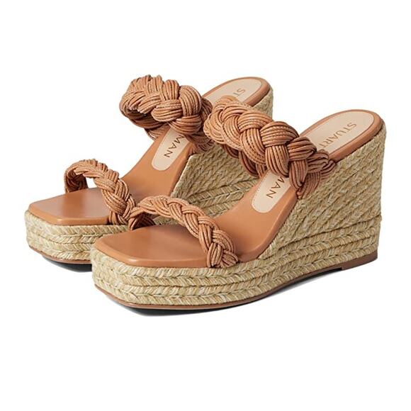 Stuart Weitzman Womens Braida Espadrille Sandals Size 9.5 Tan Braided Straps NIB